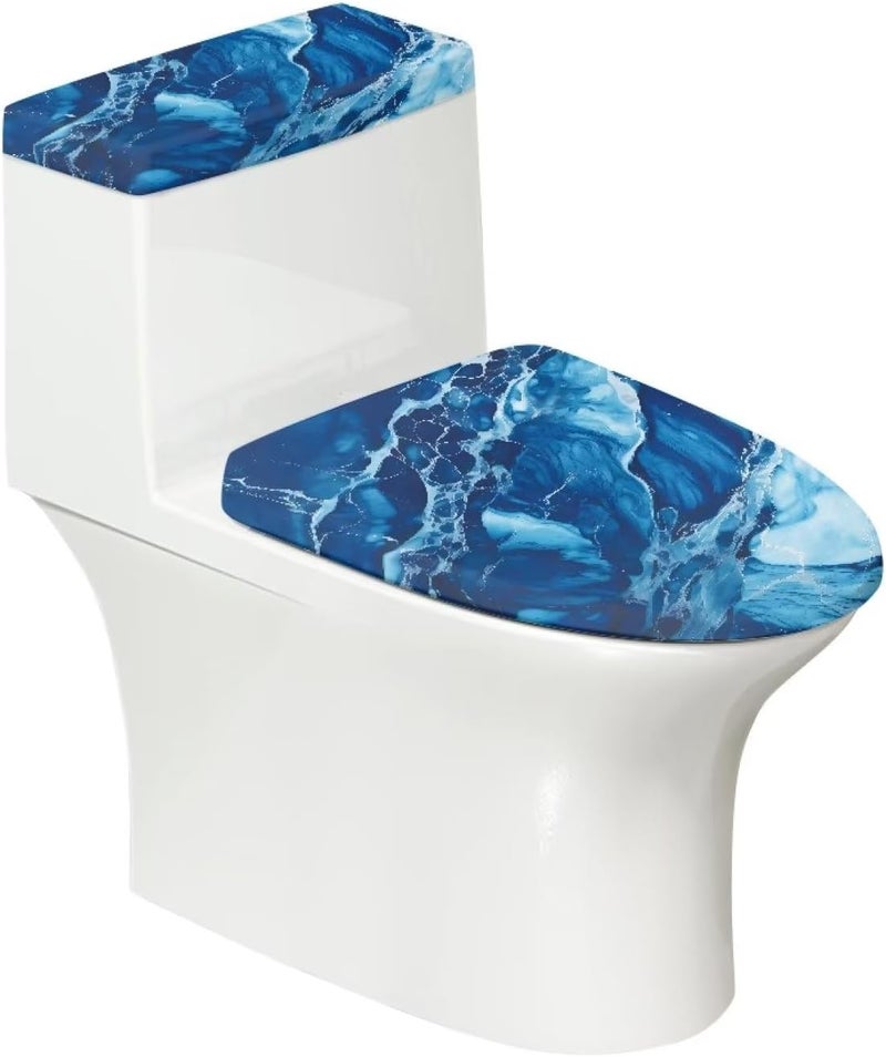 Kathyboom Toilet Lid Covers Reusable Set of 2 Tank Lid Covers, Dust Splash Resistant for Bathroom Office Bathroom Decor(Blue Marble) - Image 1